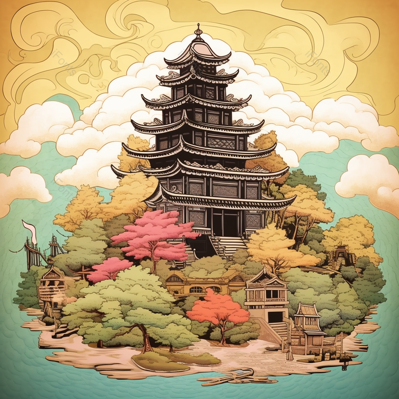 黄鹤楼宫殿祥云插画背景图,插画/手绘图,插画/手绘图库,插画/手绘图下载,插画/手绘